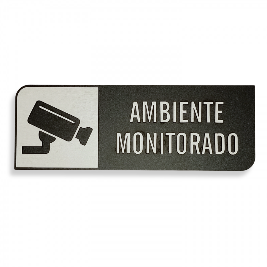 Placa de Sinalização Indicativa em MDF Efeito 3D - Ambiente Monitorado